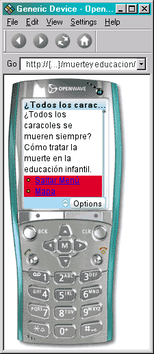 Pantallazo del emulador de Openwave navegando por una web.